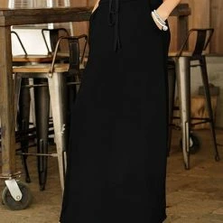 Best deal 🧨 Bon Apple Tea Black Floral Pocket Drawstring Maxi 👗 Skirt - 👩 Women & Plus 😍