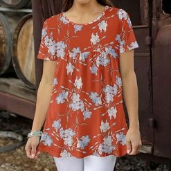 Flash Sale 🛒 Bon Apple Tea Orange & Blue Floral Short-Sleeve Empire-Waist Top - Plus ✨