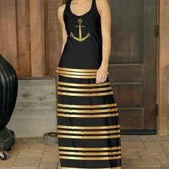 Best reviews of 🥰 Bon Apple Tea Black & Gold Anchor Tank Top & Stripe Maxi 👗 Skirt Set - 👩 Women 😍