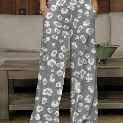 Best Sale 🤩 Bon Apple Tea Gray & White Leopard Pocket Wide-Leg Pants - 👩 Women & Plus 👏