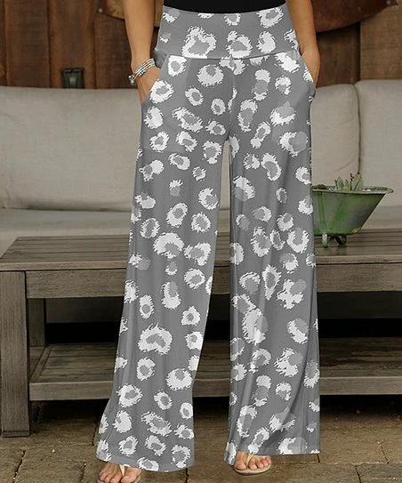 Best Sale 🤩 Bon Apple Tea Gray & White Leopard Pocket Wide-Leg Pants - 👩 Women & Plus 👏 1 Best Sale 🤩 Bon Apple Tea Gray & White Leopard Pocket Wide-Leg Pants - 👩 Women & Plus 👏