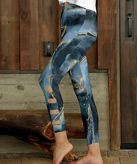 Discount π Bon Apple Tea Blue & Goldtone Marble Ladder-Cutout Crop Leggings - Plus β€οΈ 1 Discount π Bon Apple Tea Blue & Goldtone Marble Ladder-Cutout Crop Leggings - Plus β€οΈ