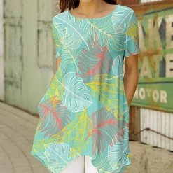 Best reviews of 🤩 Bon Apple Tea Turquoise & Yellow Foliage Pocket Handkerchief Tunic - 👩 Women ✨