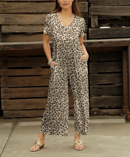 Flash Sale π₯° Bon Apple Tea Brown & Beige Leopard Pocket Empire-Waist Wide-Leg Jumpsuit - π© Women & Plus β¨ 1 Flash Sale π₯° Bon Apple Tea Brown & Beige Leopard Pocket Empire-Waist Wide-Leg Jumpsuit - π© Women & Plus β¨