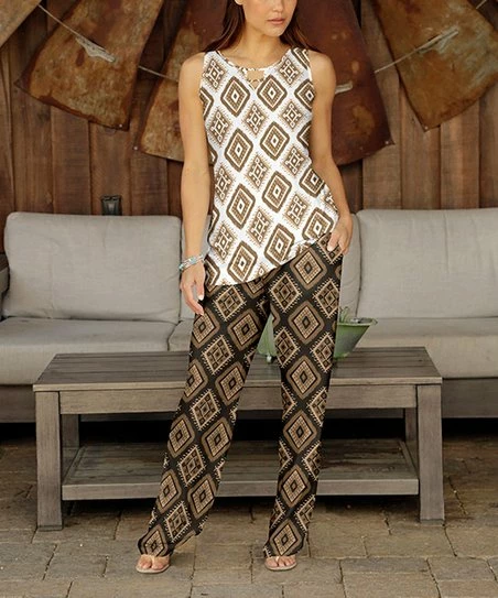 Budget β Bon Apple Tea White & Black Geometric Tank & Pocket Pants - Plus π€©