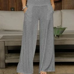 Buy 🎉 Bon Apple Tea Gray & White Grid Pocket Pants - 👩 Women & Plus 😉