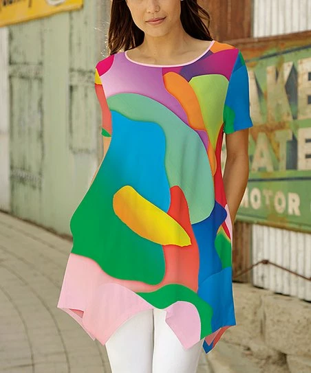 Best deal ๐ Bon Apple Tea Green & Pink Abstract Pocket Handkerchief Tunic - Plus ๐