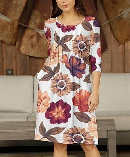 Best deal π Bon Apple Tea White & Orange Floral Pleated Pocket Shift π Dress - π© Women π 1 Best deal π Bon Apple Tea White & Orange Floral Pleated Pocket Shift π Dress - π© Women π
