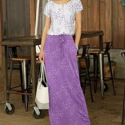 Deals 👍 Bon Apple Tea White & Lilac Botanical Peasant Top & Drawstring Pocket Maxi 👗 Skirt - Plus ⌛