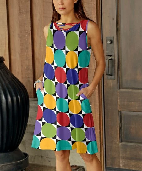 Best reviews of 𧨠Bon Apple Tea Green & Purple Circle Criss-Cross Neck Pocket Shift π Dress - Plus π―