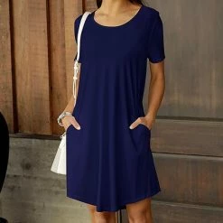 Best Pirce 🧨 Bon Apple Tea Navy Pocket 👗 Dress - Plus ⭐