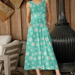 Best Sale 🤩 Bon Apple Tea Mint & Orange Floral Sleeveless Midi 👗 Dress - 👩 Women 🔥
