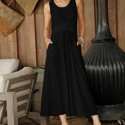Wholesale 😀 Bon Apple Tea Black Sleeveless Midi 👗 Dress - 👩 Women 🥰
