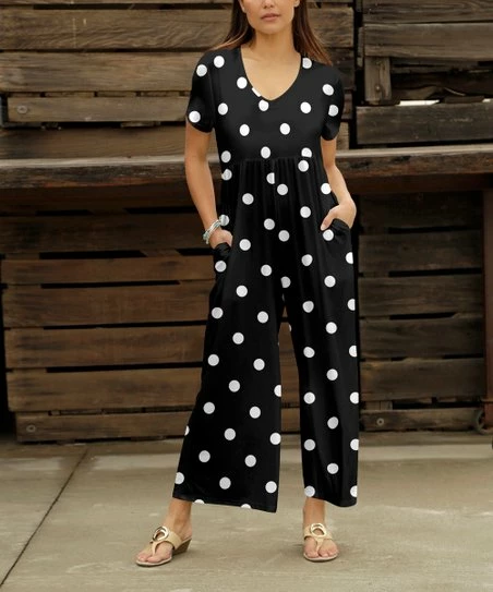Best Pirce π€© Bon Apple Tea Black & White Polka Dot Pocket V-Neck Jumpsuit - Plus β 1 Best Pirce π€© Bon Apple Tea Black & White Polka Dot Pocket V-Neck Jumpsuit - Plus β