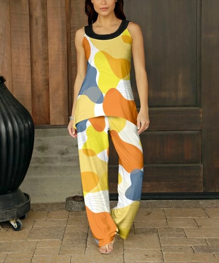 Best deal ๐ Bon Apple Tea Yellow & Orange Abstract Yoke Top & Wide-Leg Pants - ๐ฉ Women ๐งจ