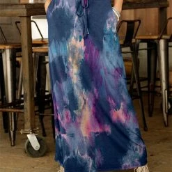 Budget 😉 Bon Apple Tea Blue & Magenta Tie-Dye Drawstring Pocket Maxi 👗 Skirt - Plus 😍