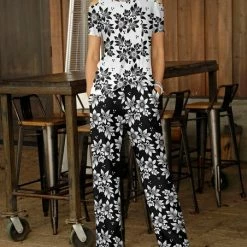 Wholesale ⌛ Bon Apple Tea White & Black Floral Cold-Shoulder Top & Pants - Plus 🧨