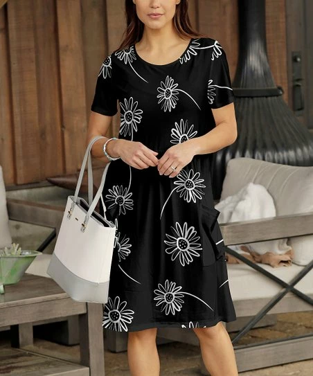 Hot Sale π Bon Apple Tea Black & White Floral Outline Empire-Waist π Dress - π© Women βοΈ 1 Hot Sale π Bon Apple Tea Black & White Floral Outline Empire-Waist π Dress - π© Women βοΈ