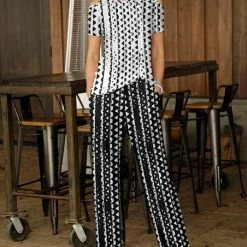 Deals ❤️ Bon Apple Tea White & Black Geometric Cold-Shoulder Top & Pants - 👩 Women & Plus 😀