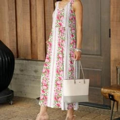 Best deal ✔️ Bon Apple Tea White & Pink Floral Pocket Criss-Cross V-Neck Maxi 👗 Dress - Plus 🔥