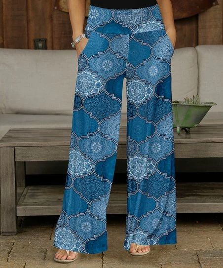 Coupon β¨ Bon Apple Tea Blue & Gray Geometric Pocket Wide-Leg Pants - π© Women & Plus π 1 Coupon β¨ Bon Apple Tea Blue & Gray Geometric Pocket Wide-Leg Pants - π© Women & Plus π