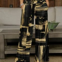 Cheapest 🎉 Bon Apple Tea Black & Beige Abstract Pocket Wide-Leg Pants - 👩 Women & Plus ✔️