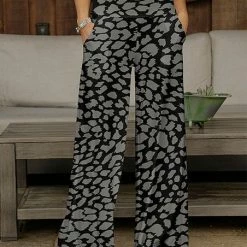 Best Sale 🔔 Bon Apple Tea Black & Gray Leopard Pocket Wide-Leg Pants - 👩 Women & Plus 🥰