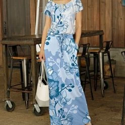Discount 🔥 Bon Apple Tea Blue & White Floral Peasant Top & Drawstring Pocket Maxi 👗 Skirt - 👩 Women 🔥