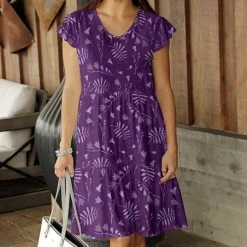 Budget 🔥 Bon Apple Tea Magenta & Purple Leaves Tiered Shift 👗 Dress - 👩 Women ✔️