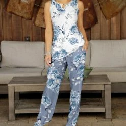 Best deal 👏 Bon Apple Tea Lavender & White Floral Sleeveless Top & Pocket Straight-Leg Pants - 👩 Women ❤️