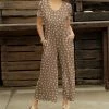 Best deal 🤩 Bon Apple Tea Taupe & Beige Floral Pocket Empire-Waist Wide-Leg Jumpsuit - 👩 Women 😉