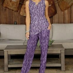 Brand new 😉 Bon Apple Tea Purple & White Leaves Keyhole Tank & Pocket Pants - Plus 🤩
