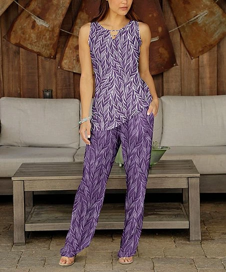 Brand new π Bon Apple Tea Purple & White Leaves Keyhole Tank & Pocket Pants - Plus π€© 1 Brand new π Bon Apple Tea Purple & White Leaves Keyhole Tank & Pocket Pants - Plus π€©