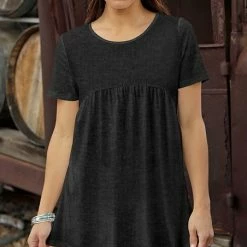 Top 10 🥰 Bon Apple Tea Dark Gray Knit-Print Empire-Waist Tunic - Plus 💯