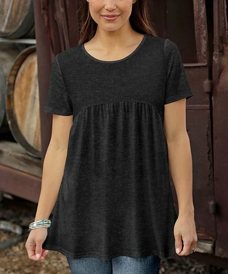 Top 10 π₯° Bon Apple Tea Dark Gray Knit-Print Empire-Waist Tunic - Plus π―