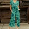 Budget 🔔 Bon Apple Tea Green & Teal Leaf Pocket Wide-Leg Jumpsuit - Plus ⭐