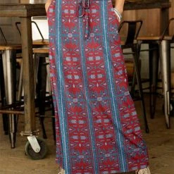 Discount 🤩 Bon Apple Tea Red & Blue Geometric Pocket Drawstring Maxi 👗 Skirt - 👩 Women 💯