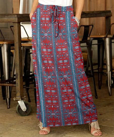 Discount π€© Bon Apple Tea Red & Blue Geometric Pocket Drawstring Maxi π Skirt - π© Women π― 1 Discount π€© Bon Apple Tea Red & Blue Geometric Pocket Drawstring Maxi π Skirt - π© Women π―