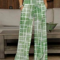 Top 10 🤩 Bon Apple Tea Green & White Abstract Pocket Wide-Leg Pants - Plus 👍
