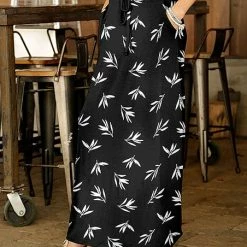Best deal ✔️ Bon Apple Tea Black & White Leaf Drawstring Pocket Maxi 👗 Skirt - 👩 Women ⌛
