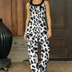 Buy 🤩 Bon Apple Tea Black & White Leopard Yoke Tank & Lounge Pants - 👩 Women & Plus 🤩