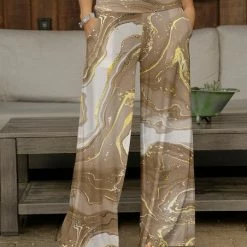 Best Sale 👍 Bon Apple Tea Beige & White Marbled Wide-Leg Pants - 👩 Women 🧨