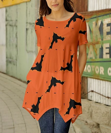 Discount π Bon Apple Tea Orange & Black Bat Pocket Handkerchief Tunic - π© Women π― 1 Discount π Bon Apple Tea Orange & Black Bat Pocket Handkerchief Tunic - π© Women π―
