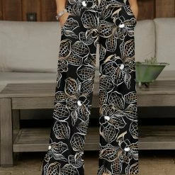 Promo 👍 Bon Apple Tea Black & Beige Floral Pocket Wide-Leg Pants - 👩 Women 👍