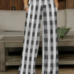 Cheapest 😍 Bon Apple Tea Gray & White Windowpane Pocket Wide-Leg Pants - 👩 Women & Plus 🥰