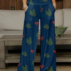 Deals ✨ Bon Apple Tea Navy & Green Leaves Pocket Wide-Leg Pants - Plus 👍