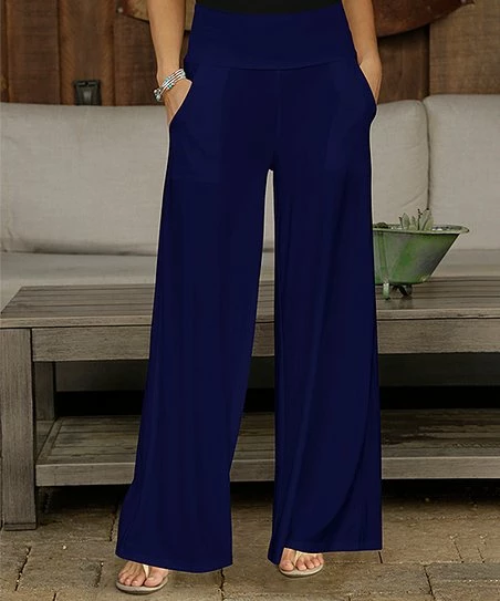 Promo π₯° Bon Apple Tea Navy Blue Pocket Wide-Leg Pants - Plus π 1 Promo π₯° Bon Apple Tea Navy Blue Pocket Wide-Leg Pants - Plus π