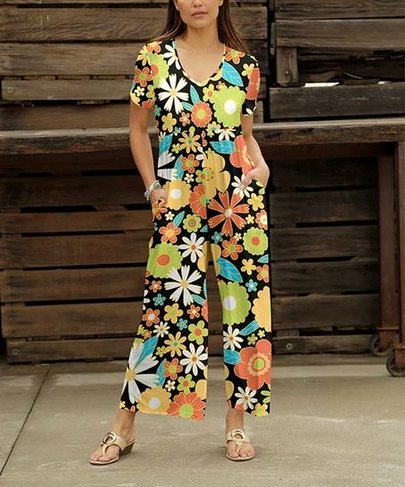 Hot Sale π Bon Apple Tea Black & Green Floral V-Neck Empire-Waist Wide-Leg Jumpsuit - Plus β 1 Hot Sale π Bon Apple Tea Black & Green Floral V-Neck Empire-Waist Wide-Leg Jumpsuit - Plus β