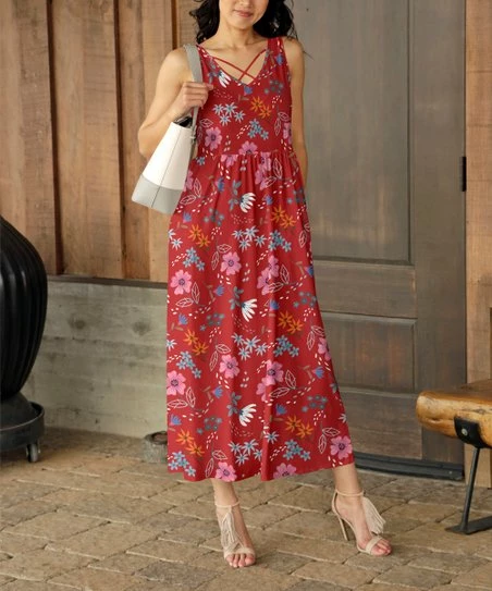 Brand new π Bon Apple Tea Red & Pink Floral Crisscross Sleeveless Maxi π Dress - π© Women & Plus π₯ 1 Brand new π Bon Apple Tea Red & Pink Floral Crisscross Sleeveless Maxi π Dress - π© Women & Plus π₯