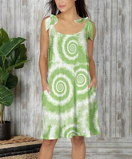 Cheap π Bon Apple Tea Green & White Spiral Tie-Strap Pocket π Dress - Plus βοΈ 1 Cheap π Bon Apple Tea Green & White Spiral Tie-Strap Pocket π Dress - Plus βοΈ